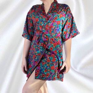 🥀Vintage🥀 Floral Silky Wrap Front Belted Robe